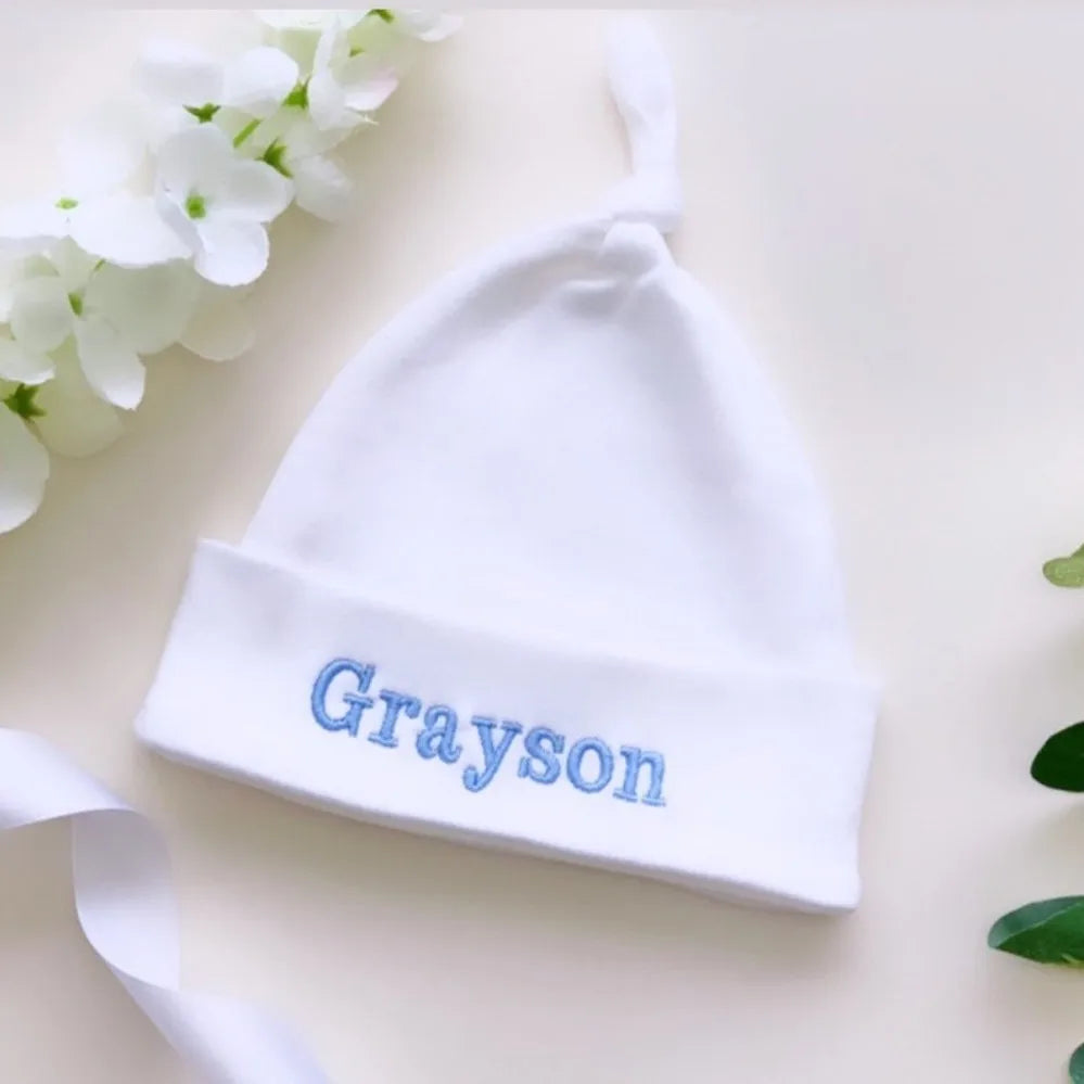 Personalised Baby Hat Embroidered Knotted Baby Hat Baby Shower Gift Custom Name Baby Hat Newborn Baby Gift Newborn Baby Hat