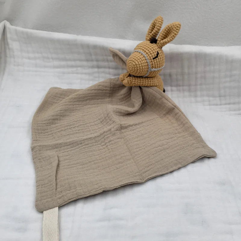 Baby Soother Appease Towel Bib Animal Horse Lion Sleeping Doll Infants Soft Comfort Bib with Noice Security Blanket Nursing Acce