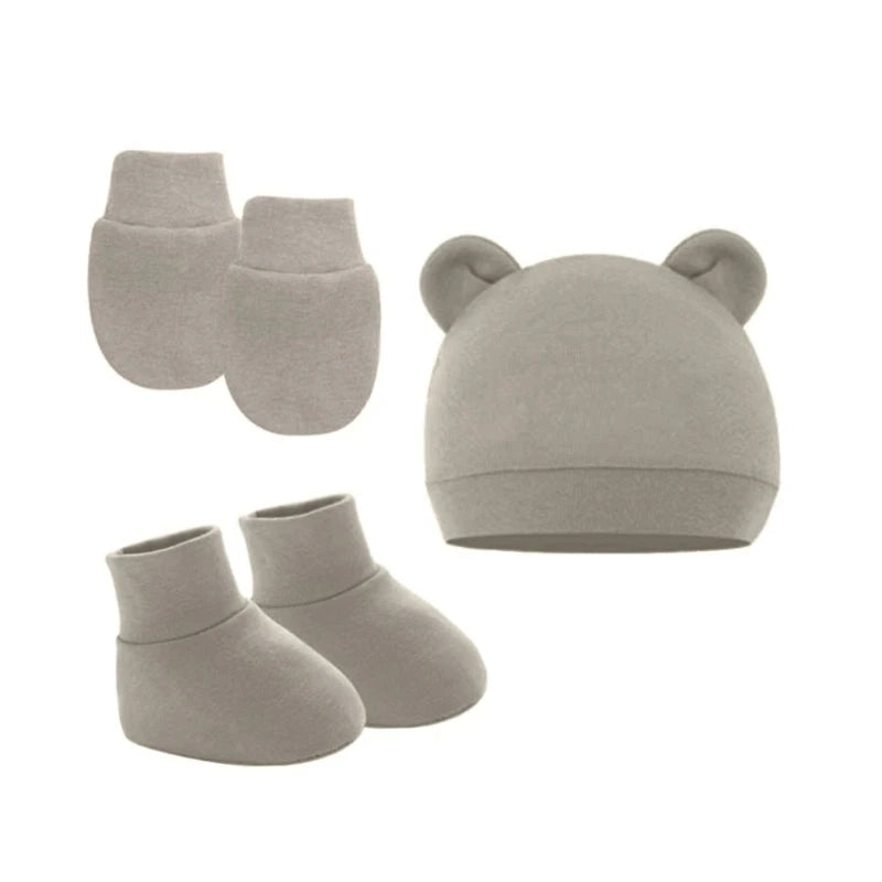 3Pcs Cotton Baby Beanie for Newborn Baby Bonnet Gloves Socks Set Baby Hat