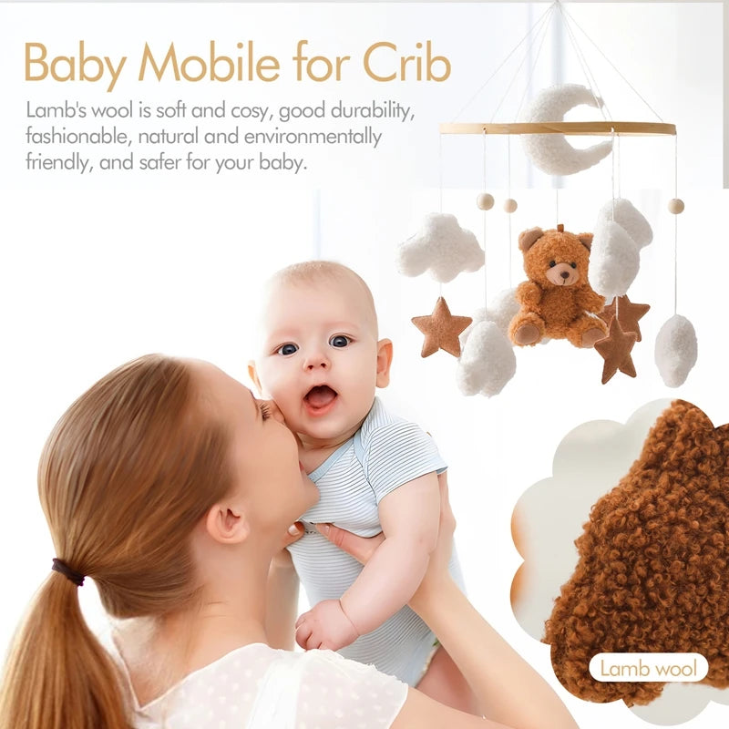 Baby Wooden Bed Bell Mobile Hanging Toy 0-12 Month Baby Crib Mobile Lambhair Bear Bunny Doll Toy Bed Holder Bracket Kid Gift