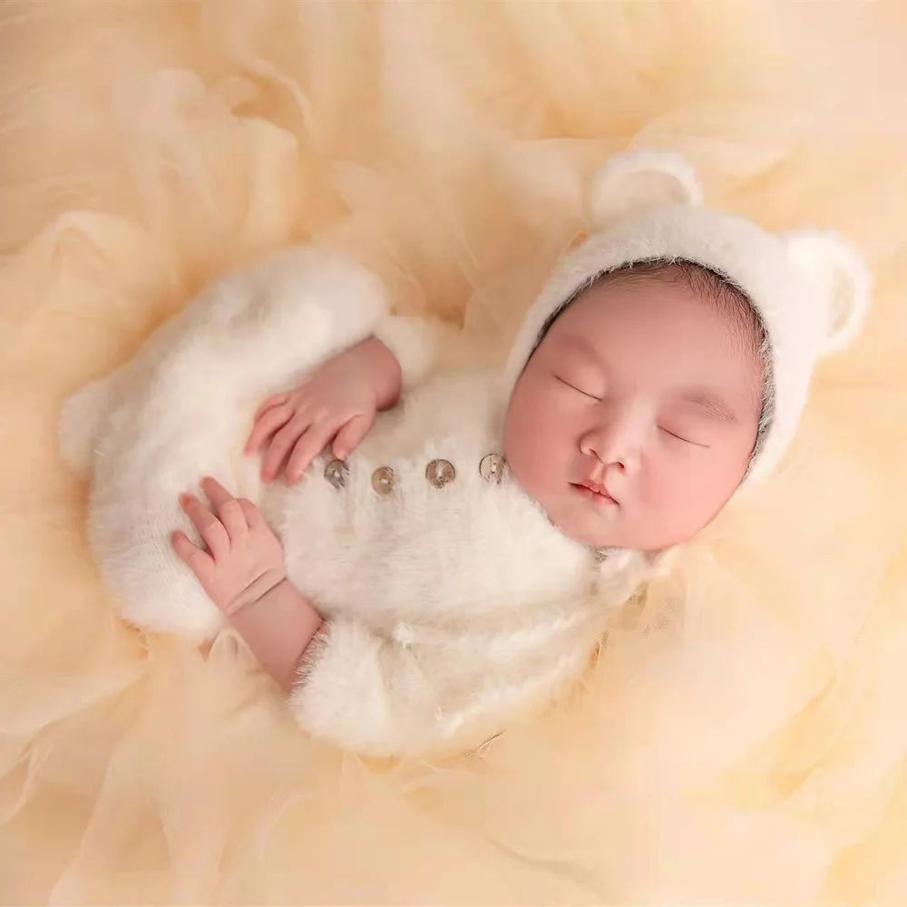 0-1 Month Baby Boy Girl Bear Bodysuits Outfit  Newborn Photography Props Knitted Mink Hair  Romper Photography Props