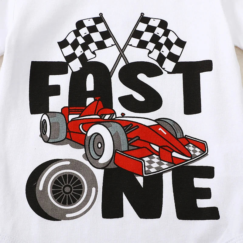 Baby Boy First Birthday Outfit Fast One Birthday Outfit Race Car 1st Birthday Outfit Plaid T Shirt Top Shorts Set