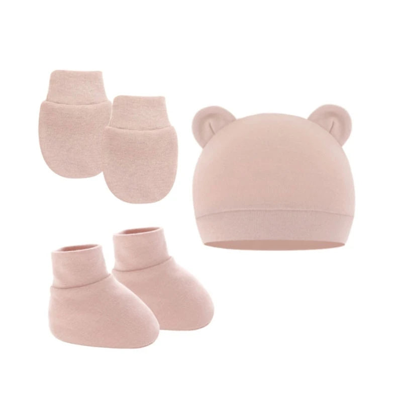 3Pcs Cotton Baby Beanie for Newborn Baby Bonnet Gloves Socks Set Baby Hat