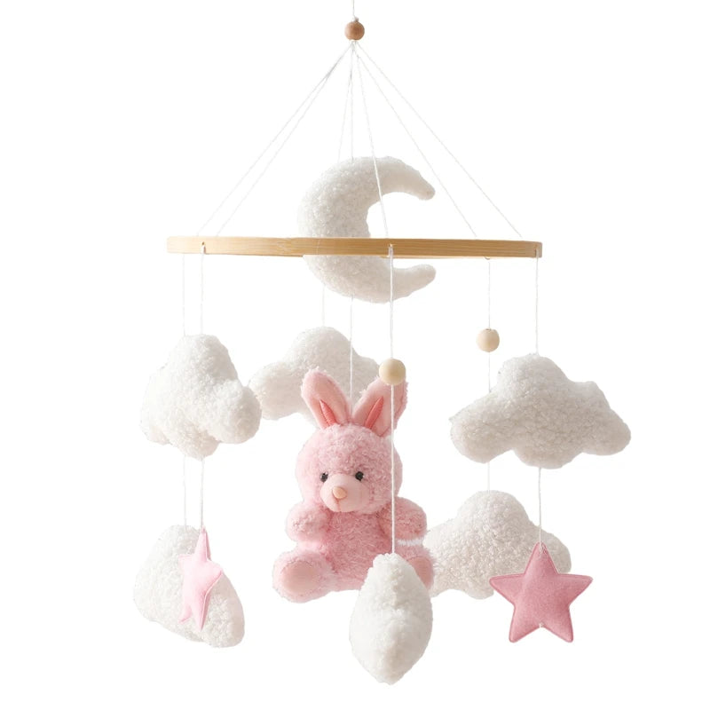 Baby Wooden Bed Bell Mobile Hanging Toy 0-12 Month Baby Crib Mobile Lambhair Bear Bunny Doll Toy Bed Holder Bracket Kid Gift