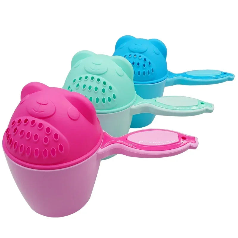 Baby Bath Cup with Handle–Cartoon Bear Shampoo Scoop & Water Spoon for Newborn Bathing, Infant Shower Wash Tool BPA-Free Plastic