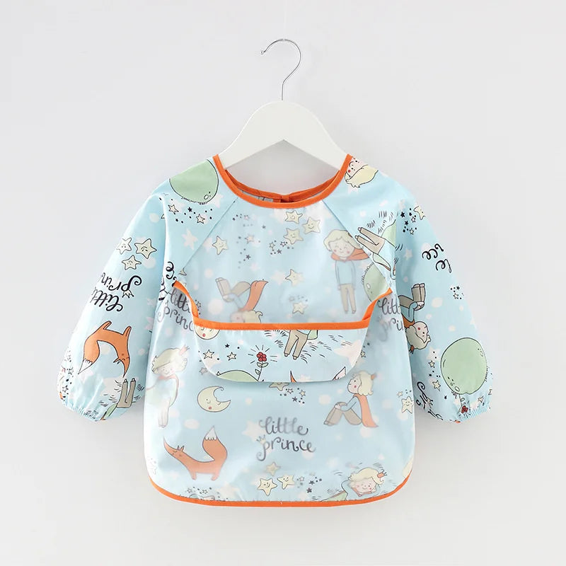 0-2Y Baby Toddler Long Sleeve Bib Cute Colorful Cartoon Printing Waterproof Smock Bib Boys Girls Burp Cloth Feeding Accessories
