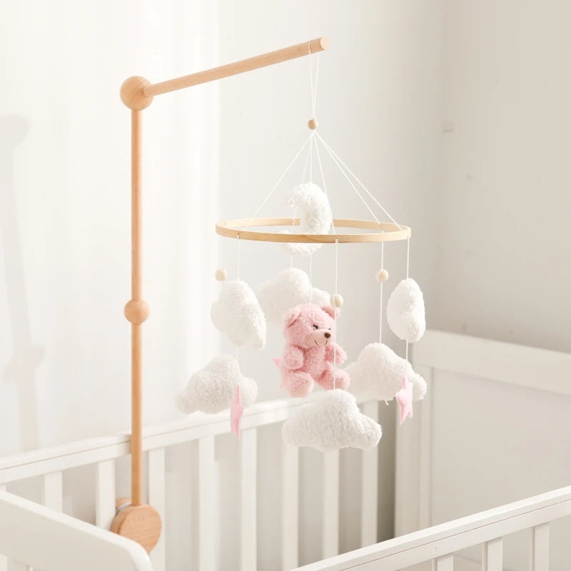 Baby Wooden Bed Bell Mobile Hanging Toy 0-12 Month Baby Crib Mobile Lambhair Bear Bunny Doll Toy Bed Holder Bracket Kid Gift