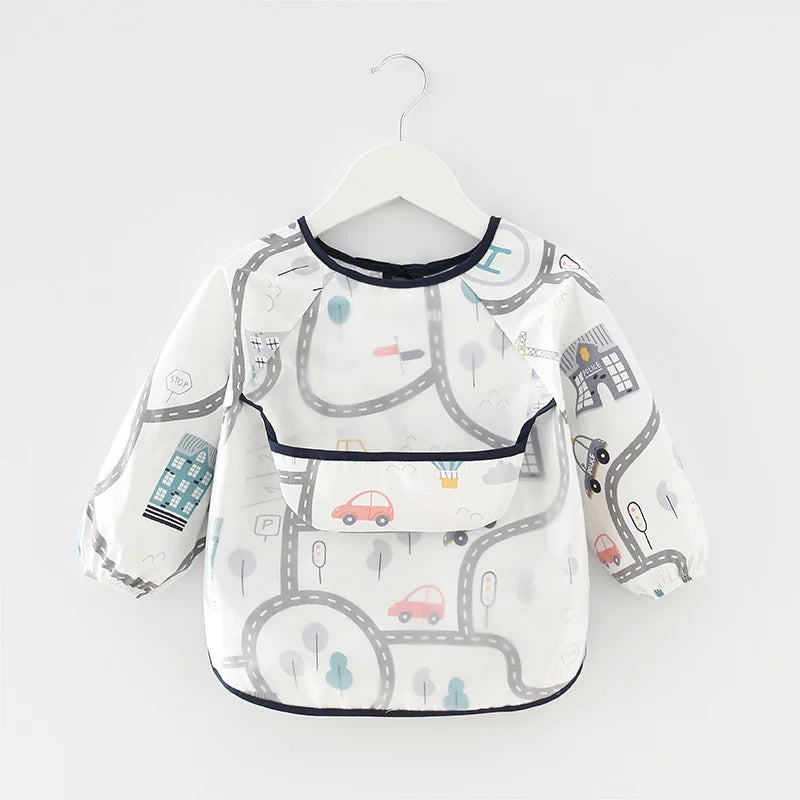 0-2Y Baby Toddler Long Sleeve Bib Cute Colorful Cartoon Printing Waterproof Smock Bib Boys Girls Burp Cloth Feeding Accessories