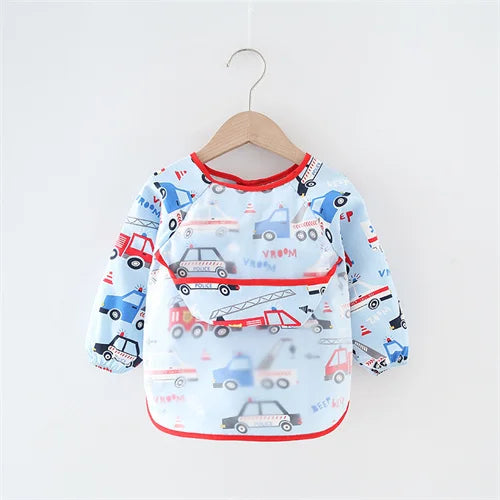 0-2Y Baby Toddler Long Sleeve Bib Cute Colorful Cartoon Printing Waterproof Smock Bib Boys Girls Burp Cloth Feeding Accessories
