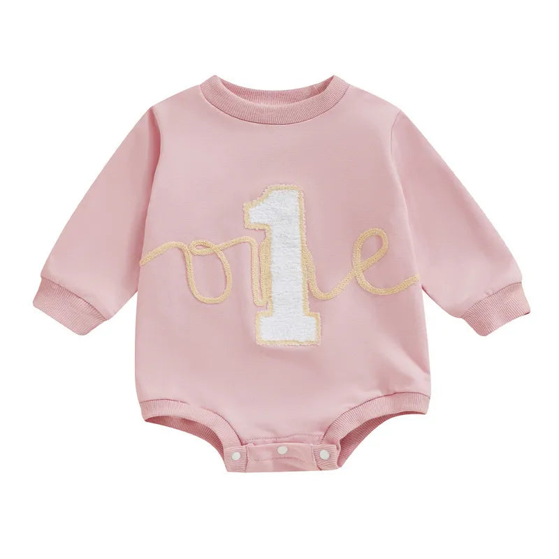 6 to 18 Months Baby First Birthday Bodysuit Spring Autumn Clothes Long Sleeve Crew Neck Letters Jumpsuit Baby Clothing