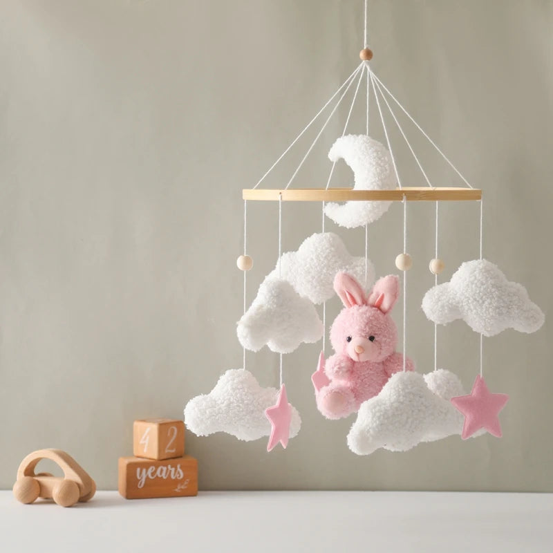 Baby Wooden Bed Bell Mobile Hanging Toy 0-12 Month Baby Crib Mobile Lambhair Bear Bunny Doll Toy Bed Holder Bracket Kid Gift