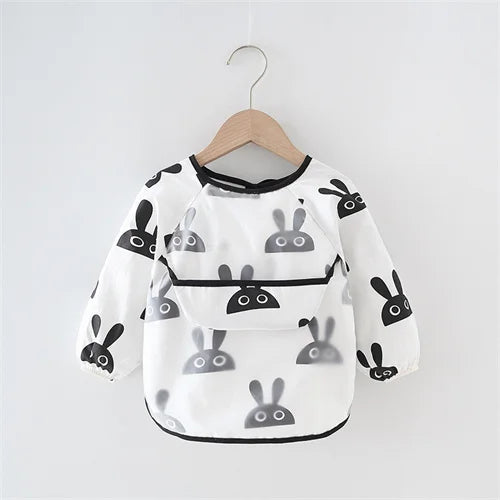 0-2Y Baby Toddler Long Sleeve Bib Cute Colorful Cartoon Printing Waterproof Smock Bib Boys Girls Burp Cloth Feeding Accessories