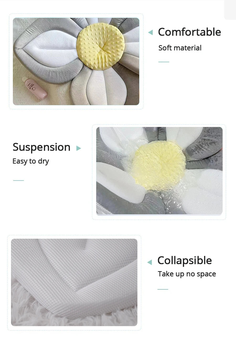 Baby bath mat can lie down fold newborn creative flower bath mat baby bath lotus safety cushion
