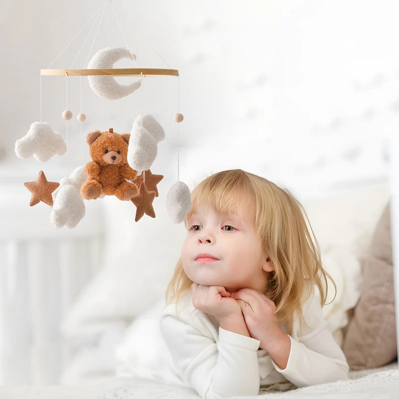 Baby Wooden Bed Bell Mobile Hanging Toy 0-12 Month Baby Crib Mobile Lambhair Bear Bunny Doll Toy Bed Holder Bracket Kid Gift