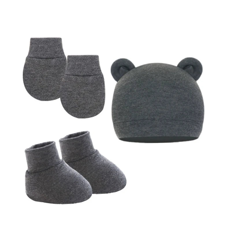3Pcs Cotton Baby Beanie for Newborn Baby Bonnet Gloves Socks Set Baby Hat