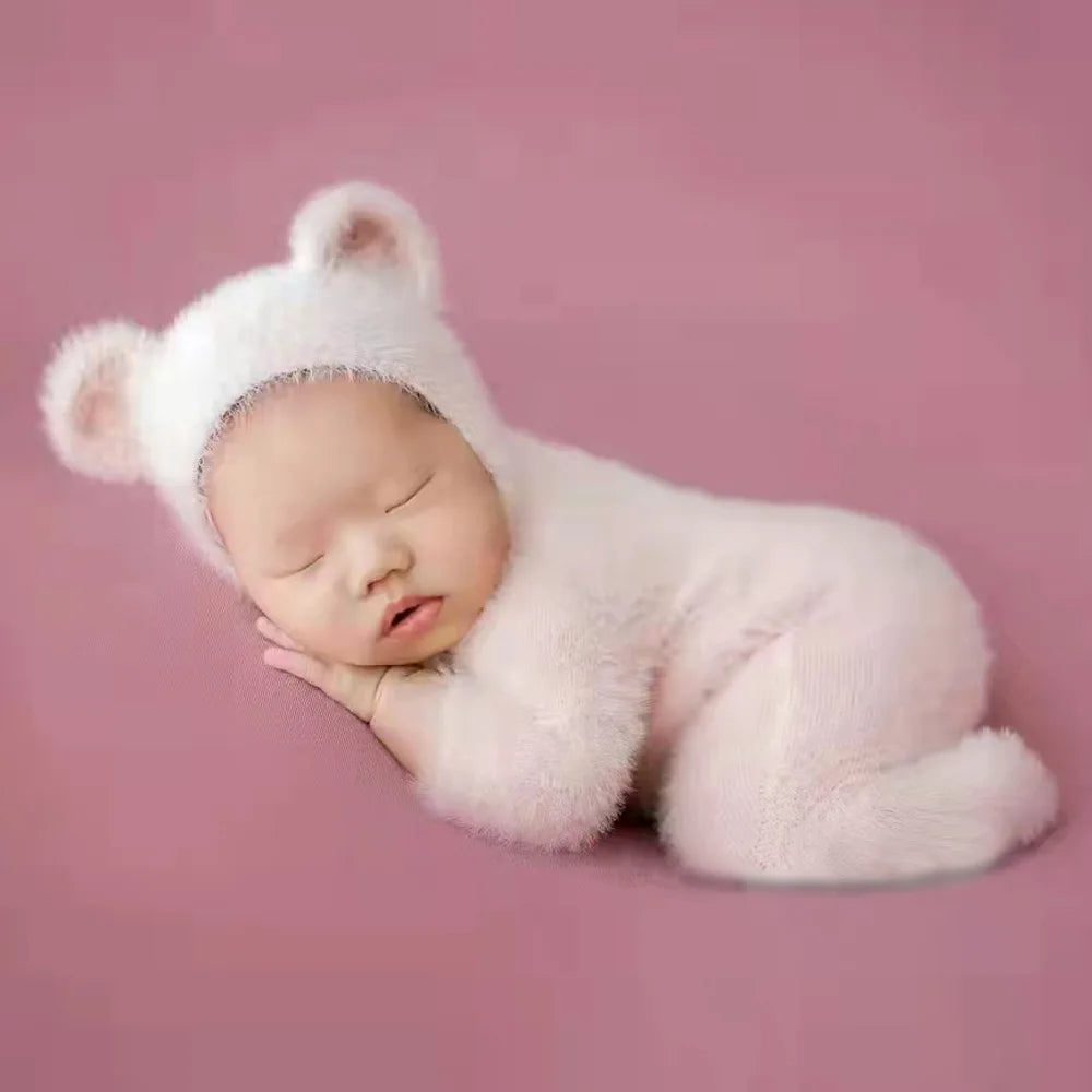 0-1 Month Baby Boy Girl Bear Bodysuits Outfit  Newborn Photography Props Knitted Mink Hair  Romper Photography Props
