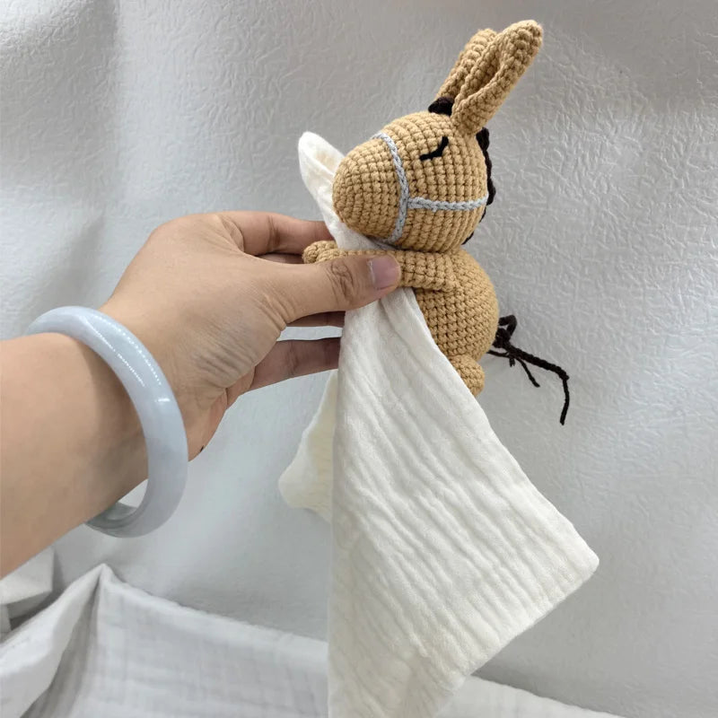 Baby Soother Appease Towel Bib Animal Horse Lion Sleeping Doll Infants Soft Comfort Bib with Noice Security Blanket Nursing Acce