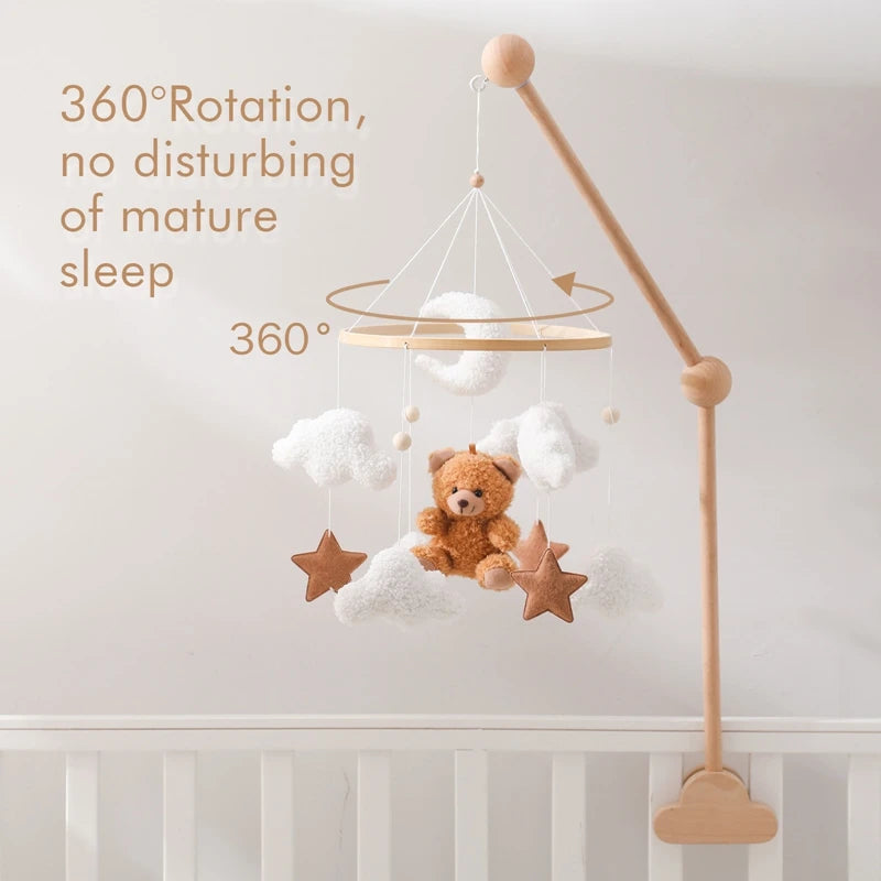 Baby Wooden Bed Bell Mobile Hanging Toy 0-12 Month Baby Crib Mobile Lambhair Bear Bunny Doll Toy Bed Holder Bracket Kid Gift