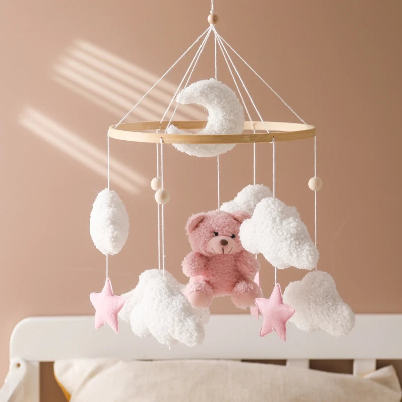 Baby Wooden Bed Bell Mobile Hanging Toy 0-12 Month Baby Crib Mobile Lambhair Bear Bunny Doll Toy Bed Holder Bracket Kid Gift