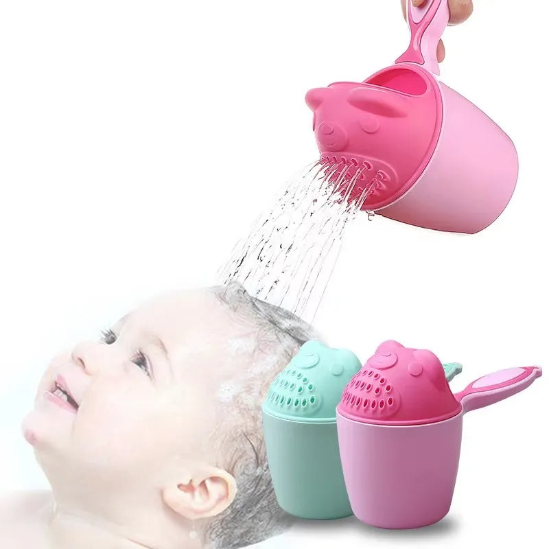 Baby Bath Cup with Handle–Cartoon Bear Shampoo Scoop & Water Spoon for Newborn Bathing, Infant Shower Wash Tool BPA-Free Plastic