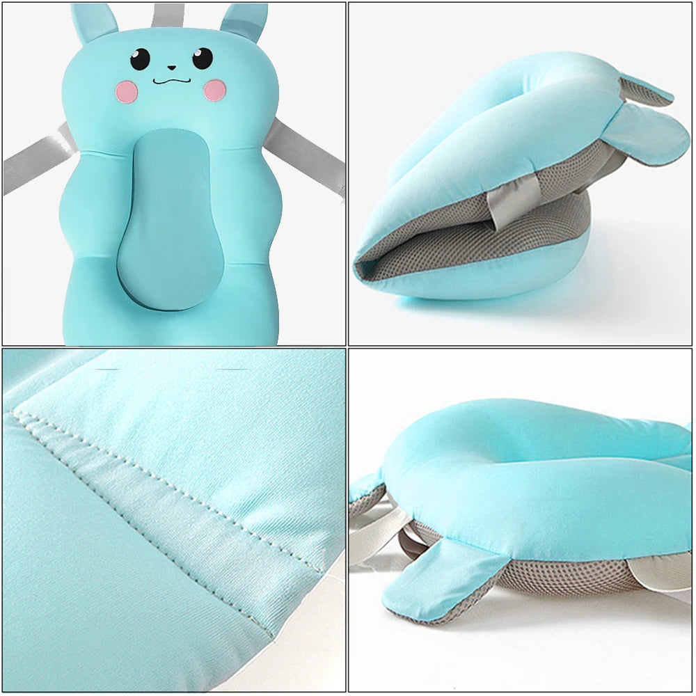 Baby Shower Mat Bath Tub Pad Non-Slip Bathtub Seat Support Mat Newborn Safety Security Bath Support Cushion Foldable Soft Pillow