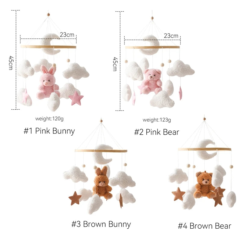 Baby Wooden Bed Bell Mobile Hanging Toy 0-12 Month Baby Crib Mobile Lambhair Bear Bunny Doll Toy Bed Holder Bracket Kid Gift