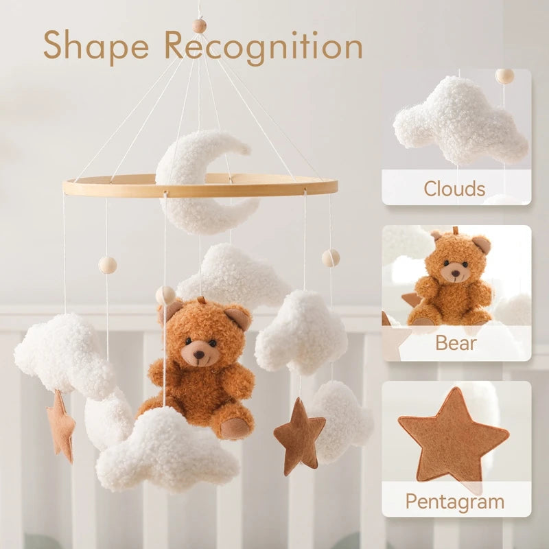 Baby Wooden Bed Bell Mobile Hanging Toy 0-12 Month Baby Crib Mobile Lambhair Bear Bunny Doll Toy Bed Holder Bracket Kid Gift