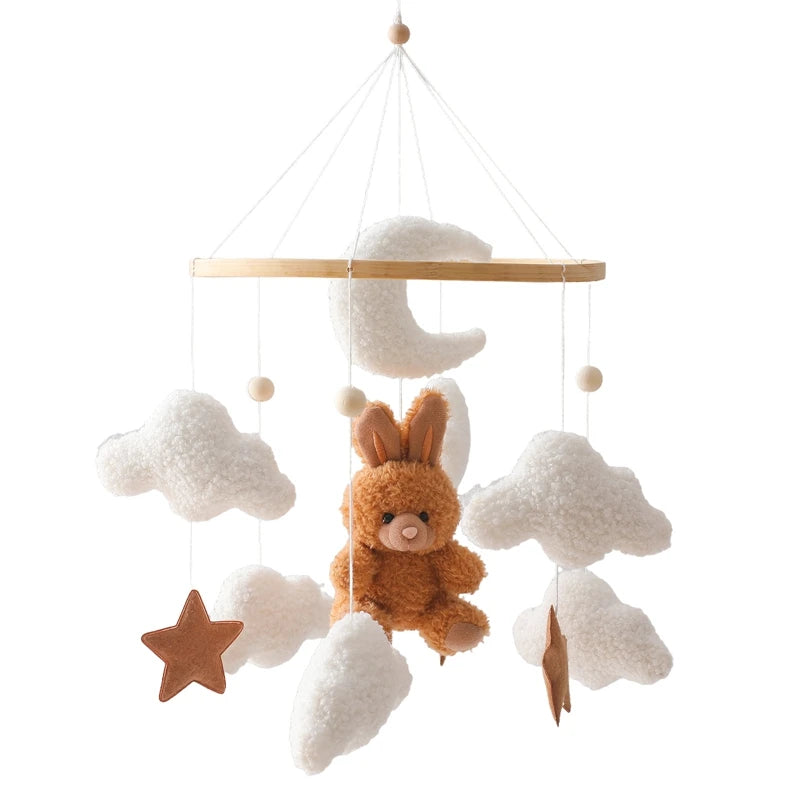 Baby Wooden Bed Bell Mobile Hanging Toy 0-12 Month Baby Crib Mobile Lambhair Bear Bunny Doll Toy Bed Holder Bracket Kid Gift