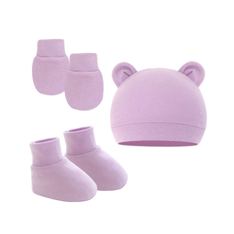 3Pcs Cotton Baby Beanie for Newborn Baby Bonnet Gloves Socks Set Baby Hat