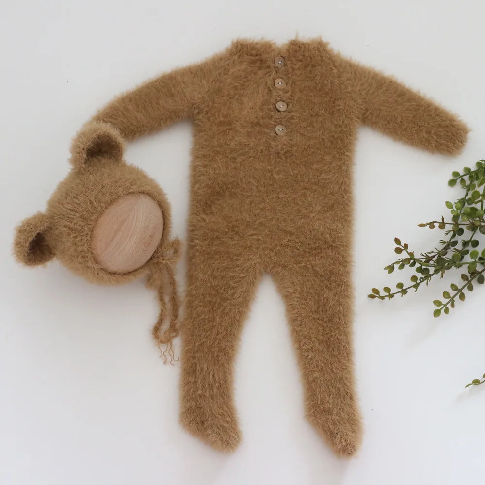 0-1 Month Baby Boy Girl Bear Bodysuits Outfit  Newborn Photography Props Knitted Mink Hair  Romper Photography Props