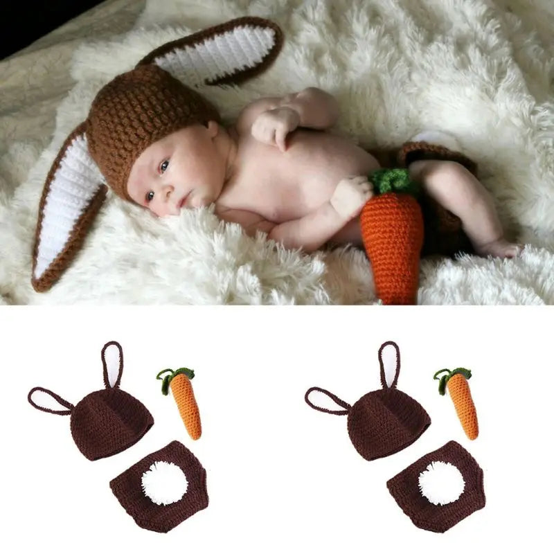 Baby Photo  Props Bunny Costume Romper Rabbit Hat Newborn Photo Props Photography Clothes Knitted Outfit 2PCS