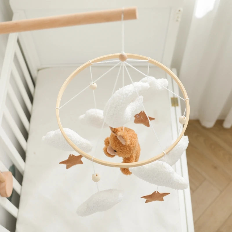 Baby Crib Mobile Rattle Toy 0-12Months Infant Soft Felt Teddy Velvet Pink Bear Bed Bell Hanging Toy Holder Bracket Crib Girl Toy
