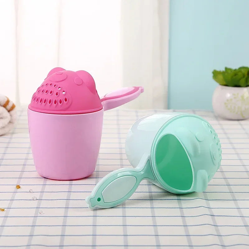 Baby Bath Cup with Handle–Cartoon Bear Shampoo Scoop & Water Spoon for Newborn Bathing, Infant Shower Wash Tool BPA-Free Plastic