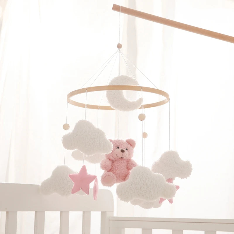 Baby Wooden Bed Bell Mobile Hanging Toy 0-12 Month Baby Crib Mobile Lambhair Bear Bunny Doll Toy Bed Holder Bracket Kid Gift