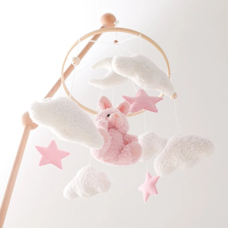 Baby Wooden Bed Bell Mobile Hanging Toy 0-12 Month Baby Crib Mobile Lambhair Bear Bunny Doll Toy Bed Holder Bracket Kid Gift