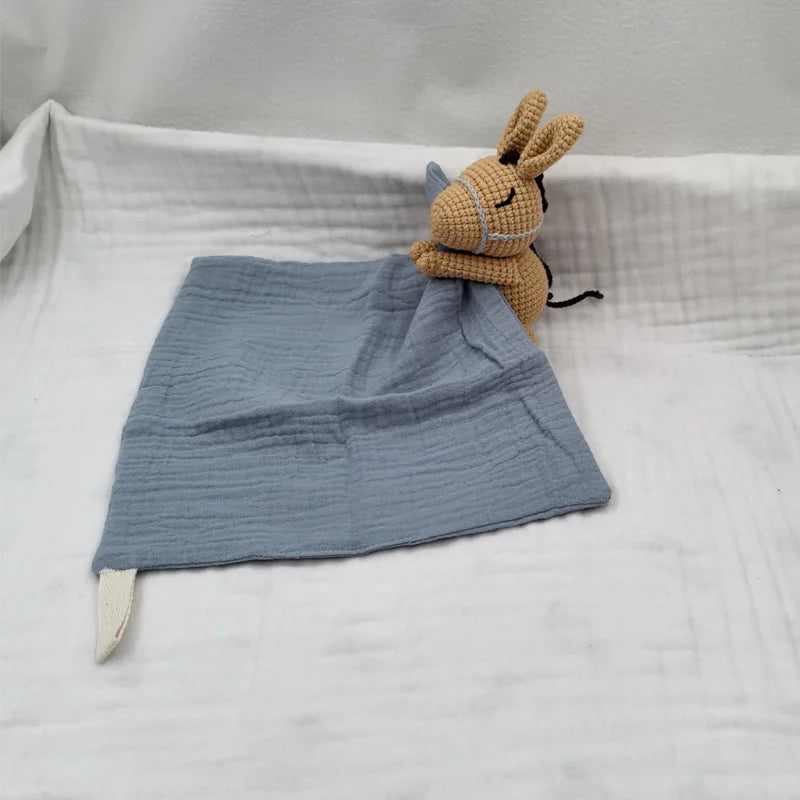 Baby Soother Appease Towel Bib Animal Horse Lion Sleeping Doll Infants Soft Comfort Bib with Noice Security Blanket Nursing Acce