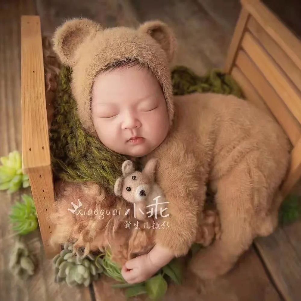0-1 Month Baby Boy Girl Bear Bodysuits Outfit  Newborn Photography Props Knitted Mink Hair  Romper Photography Props