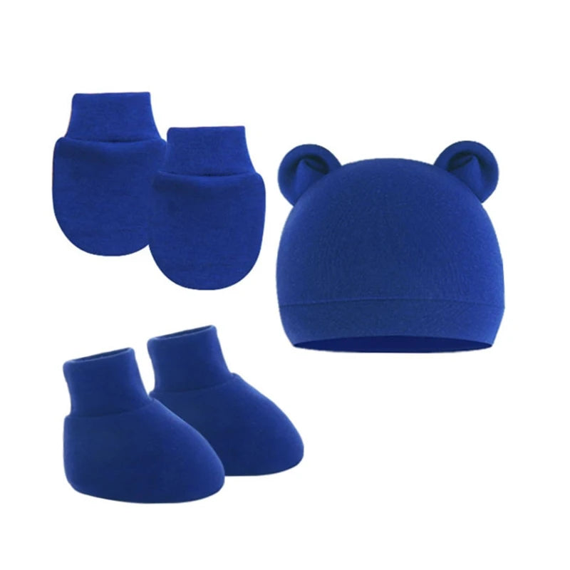3Pcs Cotton Baby Beanie for Newborn Baby Bonnet Gloves Socks Set Baby Hat