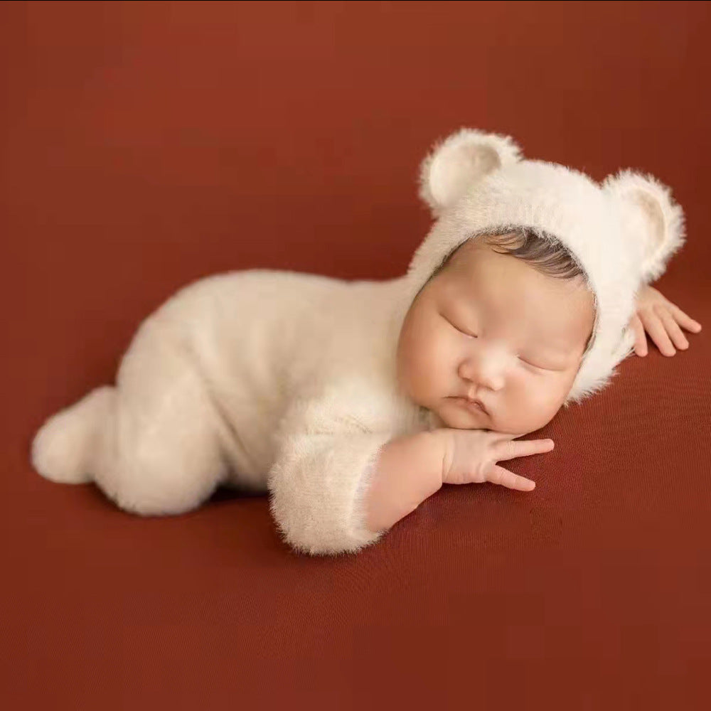 0-1 Month Baby Boy Girl Bear Bodysuits Outfit  Newborn Photography Props Knitted Mink Hair  Romper Photography Props