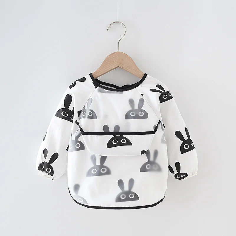 0-2Y Baby Toddler Long Sleeve Bib Cute Colorful Cartoon Printing Waterproof Smock Bib Boys Girls Burp Cloth Feeding Accessories