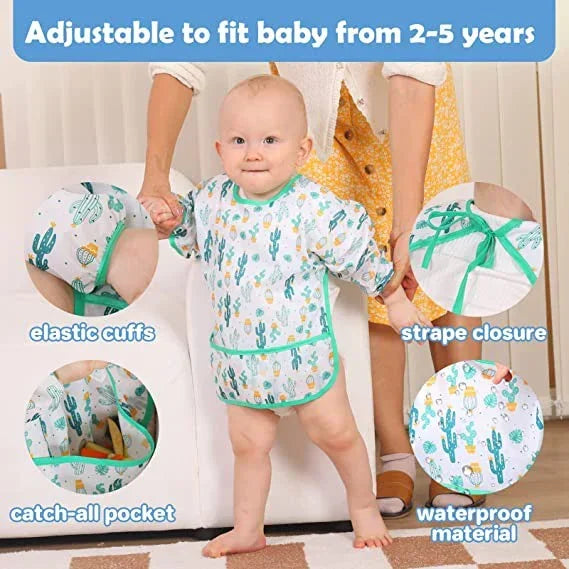 Baby Silicone Cartoon Bib 0-6 Years Soft Bibs Baby Cute Clothing Toddler BPA Free Waterproof Long Sleeve Apron
