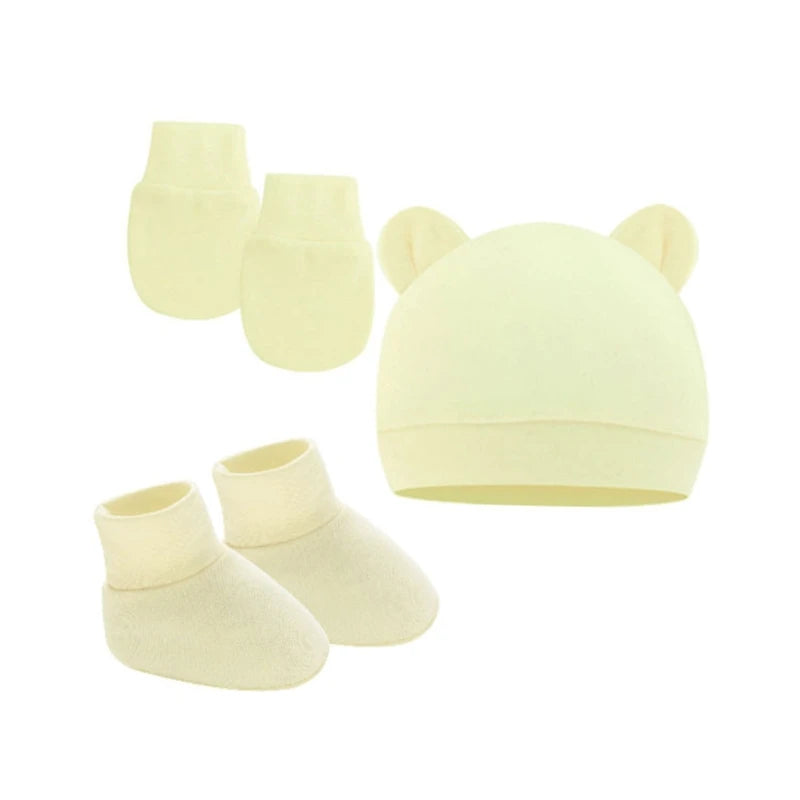 3Pcs Cotton Baby Beanie for Newborn Baby Bonnet Gloves Socks Set Baby Hat