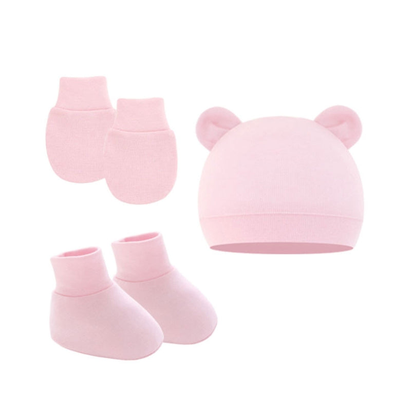 3Pcs Cotton Baby Beanie for Newborn Baby Bonnet Gloves Socks Set Baby Hat