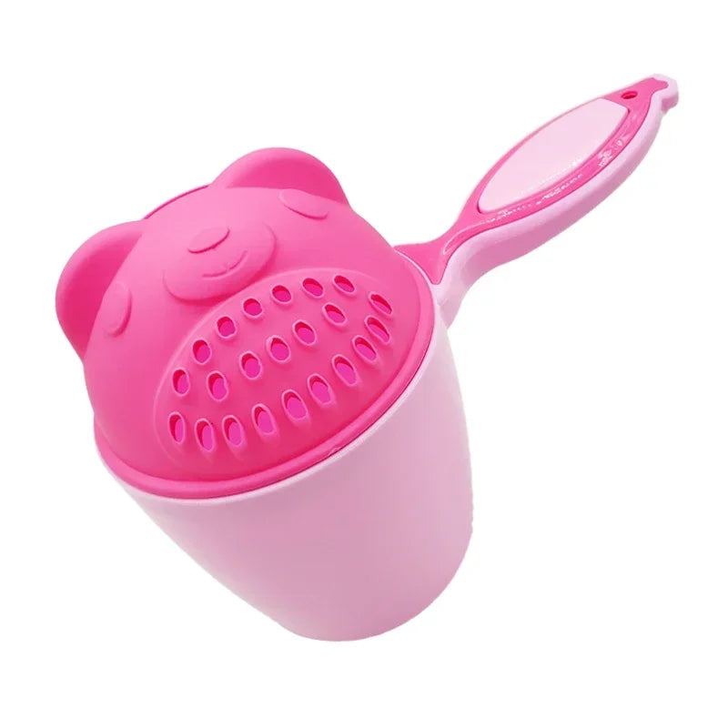 Baby Bath Cup with Handle–Cartoon Bear Shampoo Scoop & Water Spoon for Newborn Bathing, Infant Shower Wash Tool BPA-Free Plastic