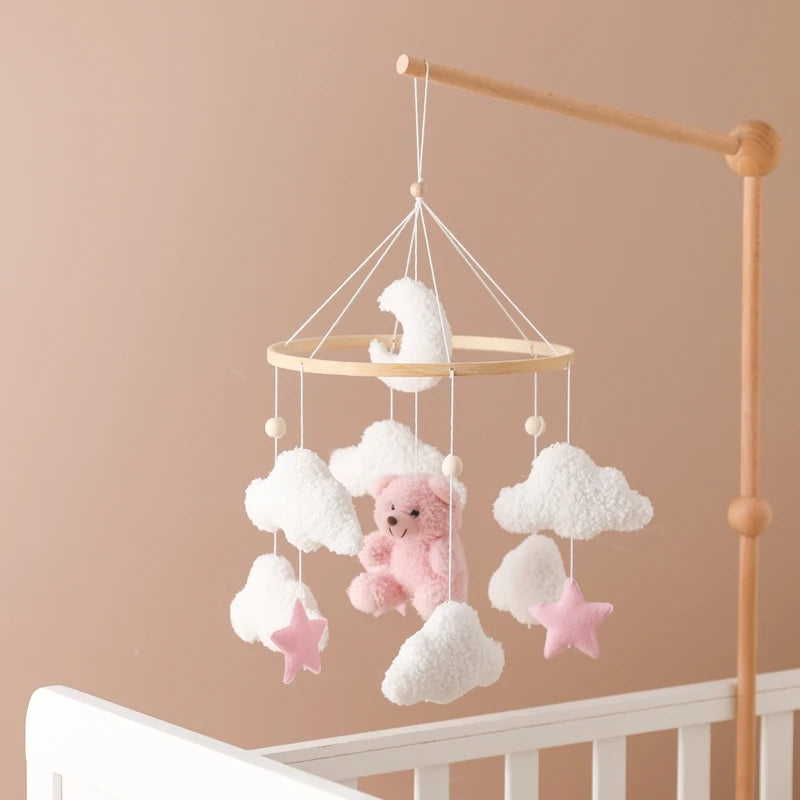 Baby Wooden Bed Bell Mobile Hanging Toy 0-12 Month Baby Crib Mobile Lambhair Bear Bunny Doll Toy Bed Holder Bracket Kid Gift