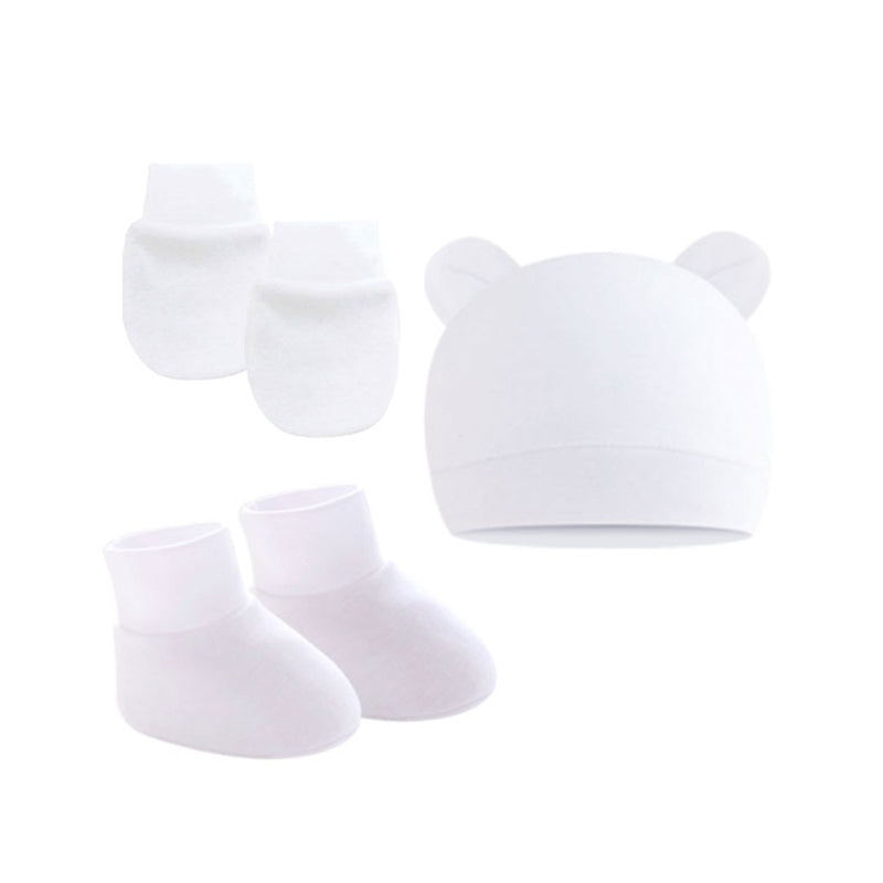 3Pcs Cotton Baby Beanie for Newborn Baby Bonnet Gloves Socks Set Baby Hat