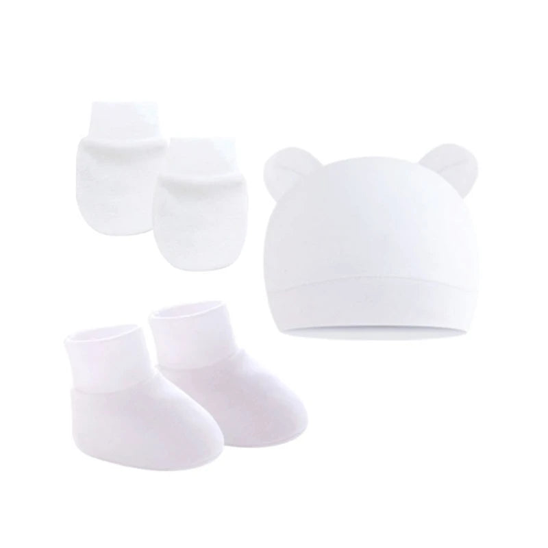 3Pcs Cotton Baby Beanie for Newborn Baby Bonnet Gloves Socks Set Baby Hat