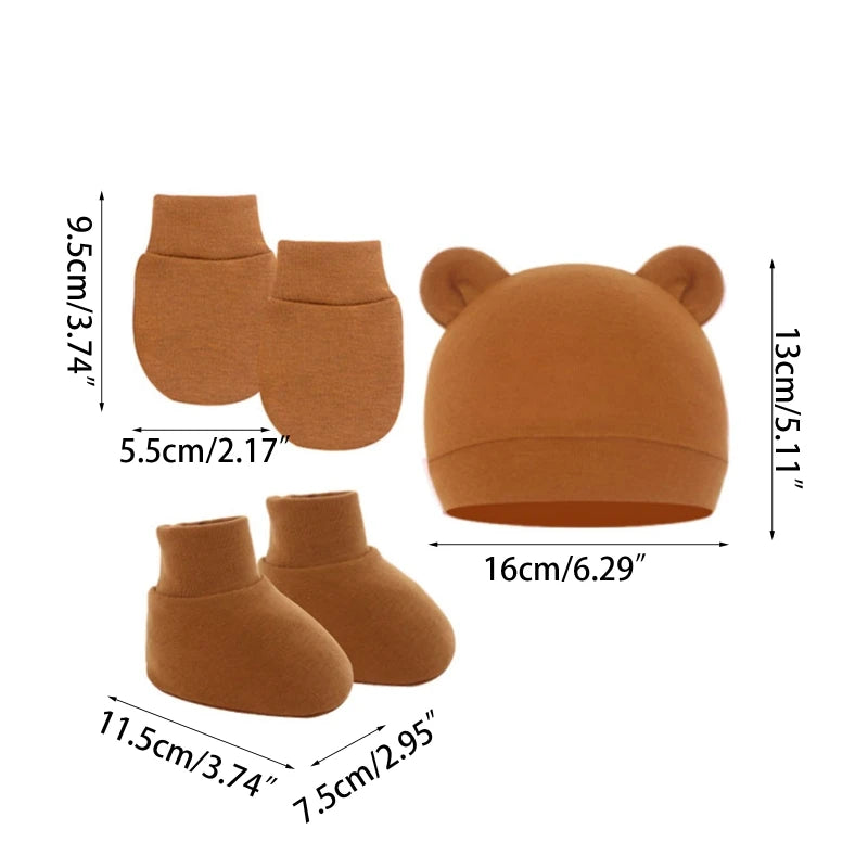 3Pcs Cotton Baby Beanie for Newborn Baby Bonnet Gloves Socks Set Baby Hat