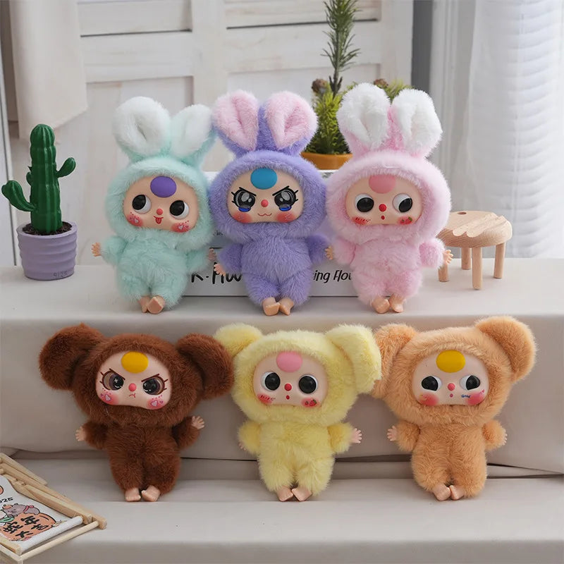 Baby Three Big Head Baby Plush Toy Cute Bear Rabbit Animal Vinyl Doll Desktop Exquisite Decor Fun Birthday Gift For Kids Girl