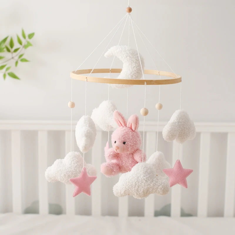 Baby Wooden Bed Bell Mobile Hanging Toy 0-12 Month Baby Crib Mobile Lambhair Bear Bunny Doll Toy Bed Holder Bracket Kid Gift